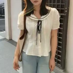 [신세계라이브쇼핑][옷자락] 여자 세일러 카라 리본 퍼프 반팔 블라우스