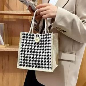 체크 무늬 여성용 일상 외출용 포인트 캔버스 숄더백 여름가방 장바구니 복조리백 쇼퍼백