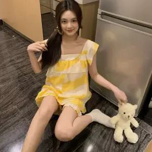 수피 여름 캐주얼 작은 잠옷세트 파자마 포함 러블리 세트 패드 반바지 소매 커플 JEN2