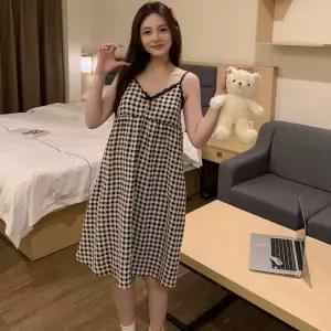 수피 스커트 롱 캐주얼 하계 레이스 슬립 나시 커플 잠옷세트 파자마 체크 JEN2