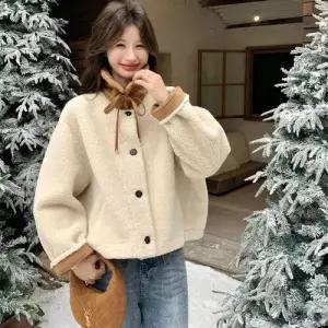 엘럽 여자 쇼트 코트 일체형 퍼 램스울 모피 원템1