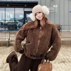 엘럽 여자 하프 블레이저 코트 모피 세무 원템1
