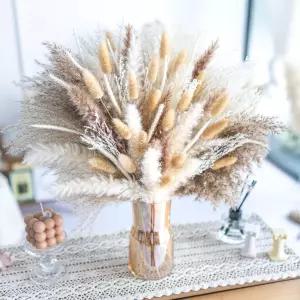 150PCS 내추럴 팜파스 잔디 부케 결혼식 장식용 말린 꽃 혼합 보호 홈 테이블 책상 소박한 농가