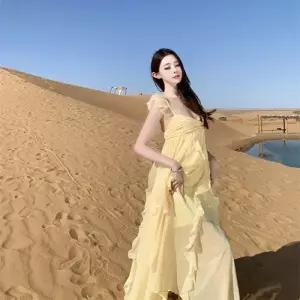 엘럽 원피스 하계 여성 쉬폰 바캉스룩 롱스커트 소매 원템2