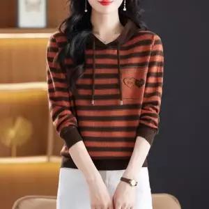 EAMT 여자 가을 후드 긴팔 춘추 카디건 맨투맨 상의 스트라이프 EUNG3