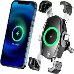 Kewig 모터사이클 포크 스템 폰 마운트 Qi 15W 무선 충전기 및 USB C 20W 고속 충전 포트 원 푸시 자동