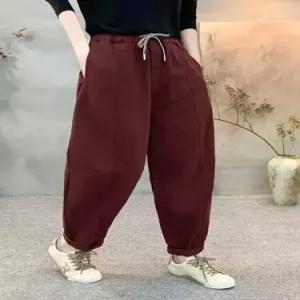 EAMT 팬츠 면 가을 캐주얼 여친 편안한 밴딩 허리 워싱 배기 EUNG3