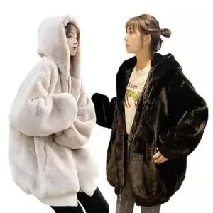 여자양털집업 여성 부드러운 퍼 집업 아우터 캐주얼 겨울 후드 점퍼