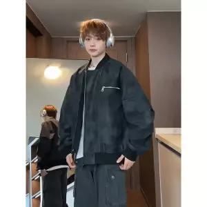 GLINE 남성용 빈티지 가을 캐주얼 야구 숏 블루종 하이넥 점퍼 PU가죽 재킷 JEN3