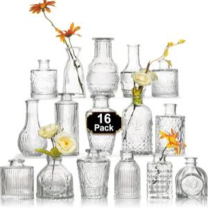 Arme 16Pcs 유리 버드 꽃병 세트 센터피스용 작은 클리어 벌크 미니 빈티지 소박한 결혼식 장식용