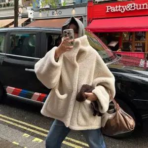 여자 세무 코트 일체형 하이넥 모피코트 따뜻한 퍼 OP1
