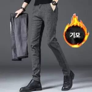 면바지 남자 겨울바지 융기모 체크 패턴 팬츠 바지 슬랙스 기모