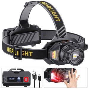 LED 헤드램프 충전식 99000 초밝은 헤드램프, 12가지 모드 및 90시간 긴 배터리 수명, IPX7 방수, 야외 캠핑, 자전거 타기, 하이킹을 위한 90 조절식 헤드라이트