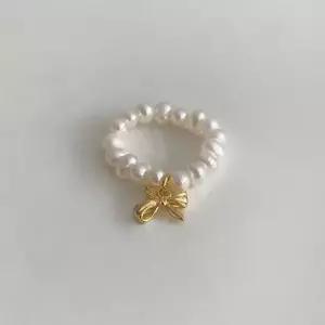 링 (925 Silver) Pebble pearl ribbon ring B 41