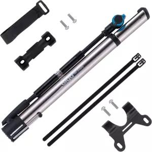 게이지가 있는 GIYO GM741 고정밀 자전거 펌프 - 휴대용 바닥 산악 및 도로 내구성 경량 140 PSI 범용 밸브