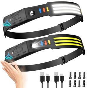 Lsnisni 헤드램프 충전식 2팩, 230 와이드 빔 LED, 모션 센서가 장착된 헤드 플래시라이트, 이마용 5가지 모드 헤드라이트, 하이킹 캠핑 장비용 방수