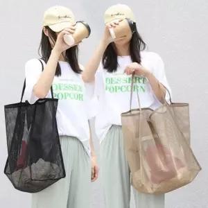 심플 메쉬 소재 비침 숄더 장바구니 가방 여름 비치백 수영장용 망사가방 수영장가방