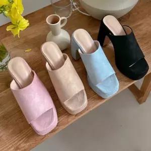 데이트 룩 소개팅 패션 신발 가보시 통굽 뮬 하이힐 여성뮬구두로퍼슬리퍼