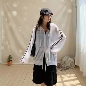 여성 시스루 니트 루즈 후드집업 투웨이