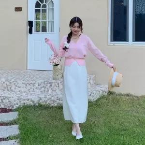 여성용 플라워 패턴 뒷밴드 롱 스커트 치마 꽃무늬