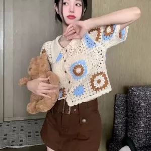 여름 복 헤어 달콤한 카디건 반팔 반팔 얇은 겉감 스타일링