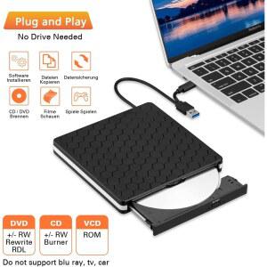 CD롬 플레이어 노트북용 외장 CD DVD 드라이브 USB 휴대용 RW 리더 버너 데스크탑용 라이터