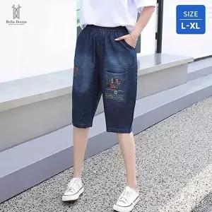 [벨라도나]벨라도나 여성 여름 레트로 자수 데님 7부바지 청반바지 Bon-2700
