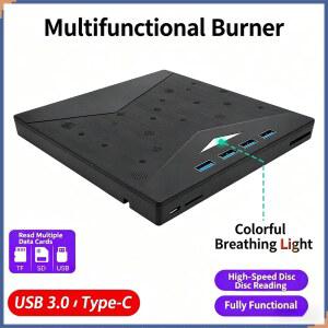 CD롬 플레이어 7IN1 외장 CDDVD 드라이브 USB3 TYPEC RW 휴대용 PC용 CD 버너 SDTF 리더 초슬림 슬롯 DVD 카드 노트북