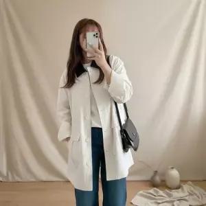 [다잇템] 여성 배색카라 히든지퍼 박스핏 트렌치자켓
