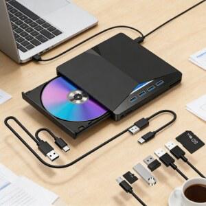CD롬 플레이어 초슬림 IN USB 외장 CD DVD 휴대용 7810 버너 윈도우 드라이브 라이터 노트북용 데스크탑 호환 RW