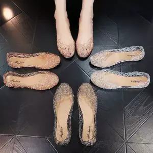 여름 여성 신발, 해변 신발 크리스탈 젤리 메쉬 샌들