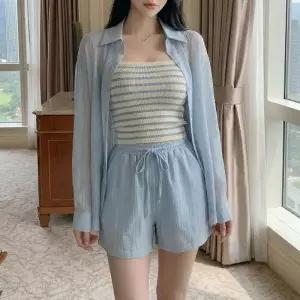 여자 여름 시스루 루즈핏 셔츠 단가라 나시 세트 남방