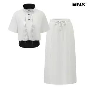 [BNX]하이넥 반팔 티셔츠 밴딩 스커트 셋업 (BY2OP038L0)