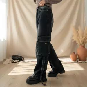 여성용 와이드 데님 팬츠 포켓끈 카고팬츠 바지