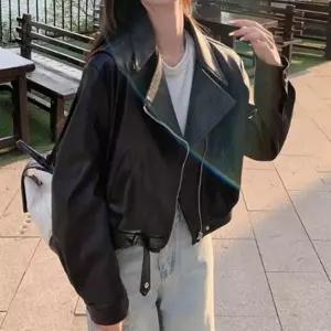 여자 시크 데일리 더블카라 인조레더 루즈핏 자켓