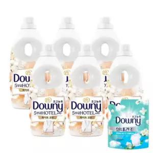 다우니 섬유유연제 화이트 코튼 향 1L 6개 + 실내건조 프레시클린 200ml 1개 증정