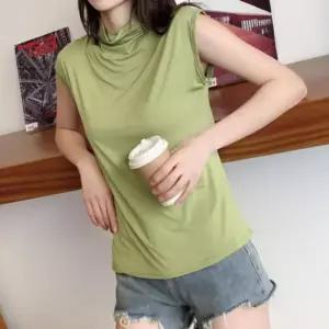 [에이치플러스몰]여성 모달 반목 데일리 민소매 목폴라 티셔츠 캡 소매