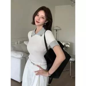 [다바걸]바즐배색버튼골지니트
