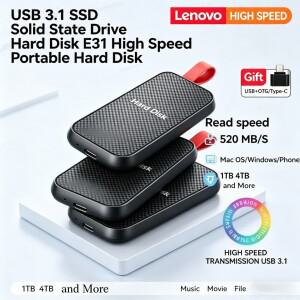 레노버 호환 SSD E31 모바일 USB 3.1 외장 하드 드라이브 노트북 PS5 휴대폰 핸드폰 게임 백업용 고속 휴대
