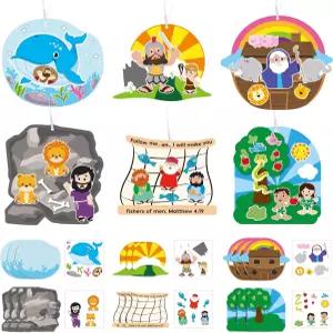 를 위한 36세트 종교 주일 학교 공예 대량 기독교 성경 이야기 DIY 스티커 걸이 장식 키트 교실 VBS 활동