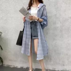 체형 커버 여성 간절기 긴팔 시스루 후드 셔츠 원피스