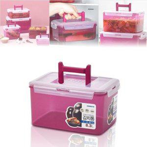 냉장고 밀폐 김치통 사각 손잡이 플라스틱통 쌀 곡물 된장 고추장 야채 동치미 짱아찌 보관용기(8.3L)