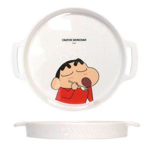 짱구 멜라민 손잡이 원형 접시 2P 홈카페 그릇 식기