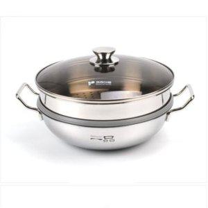 위생적인 유리뚜껑 스텐 전골 찜냄비 2단 28호
