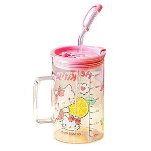 산리오 빨대 유리컵 헬로키티 700ml 1P 손잡이 머그컵
