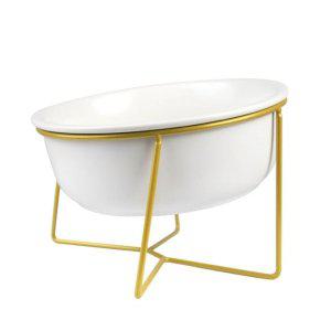 반려견 도자기 식기 대형 골드 트레이 화이트 밥그릇