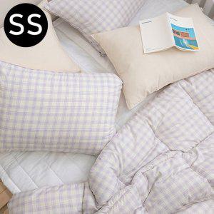 패드세트 쿠키체크 (이불 차렵이불 SS 해피니 패드 화이트) 소프트마이크로 슈퍼싱글 퍼플.