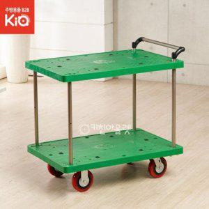 국산 플라스틱 2단 서빙 카트 식당 운반 웨건 미니 초록