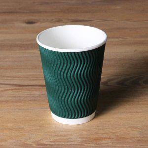 일회용 3중 단열컵 웨이브 그린 칼라 360ml(12온스) 커피 종이컵 100개