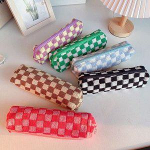 체크필통 파우치 학생 필통 패브릭 수납 케이스 다용도 펜슬 학용품